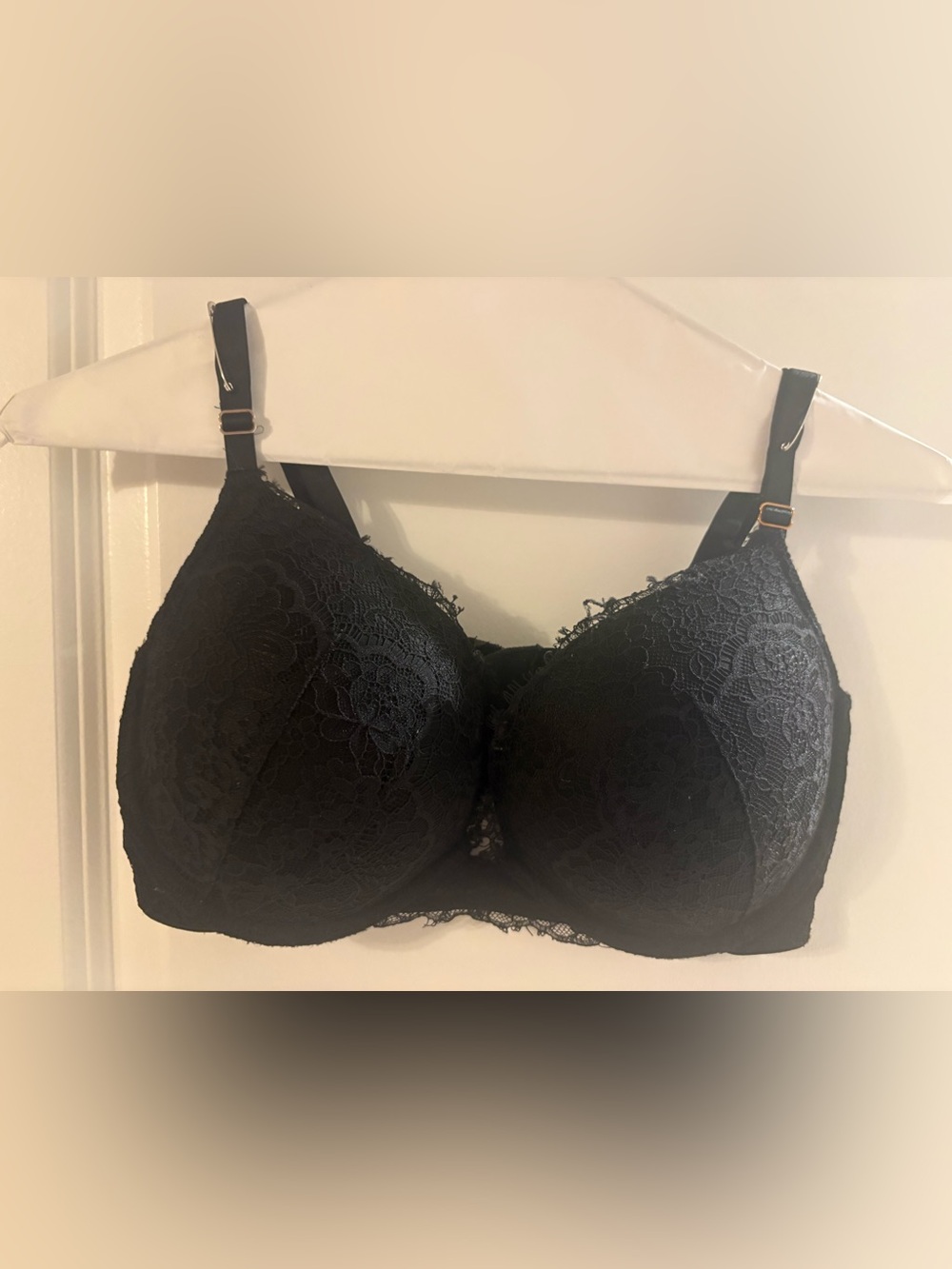 Victoria's Secret Black Lace T-Shirt Bra with Floral Overlay
